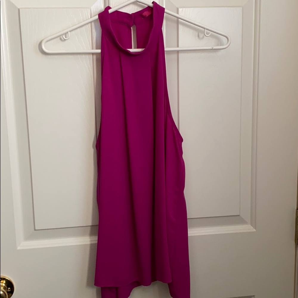 High neck magenta top
